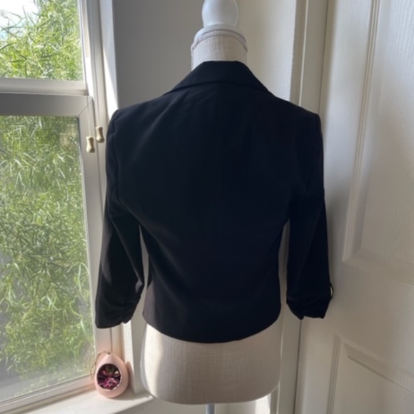 My Bajee Collection By Be Cool | Black Satin Lined Ruched Sleeve Blazer Jacket - Picture 8 of 10